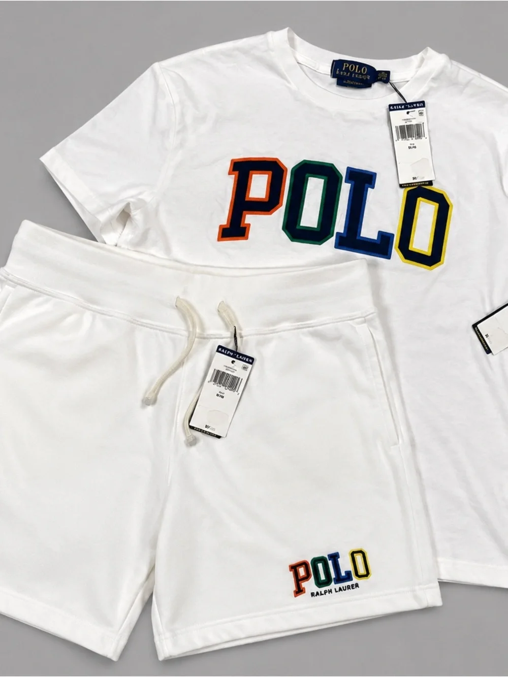 Polo by Ralph Lauren Mens Medium White Logo Tee and Shorts Set